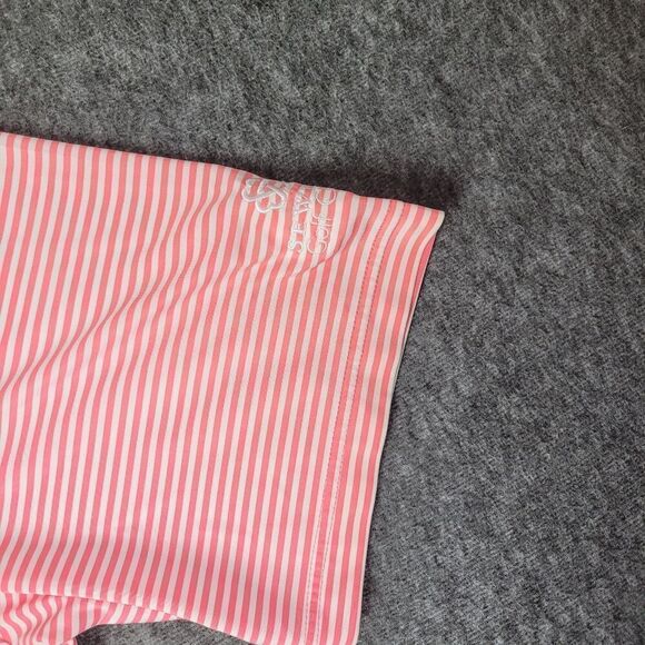 FJ FootJoy Golf Polo Shirt Mens L Large Performance Pink Gray White Striped - Picture 4 of 9